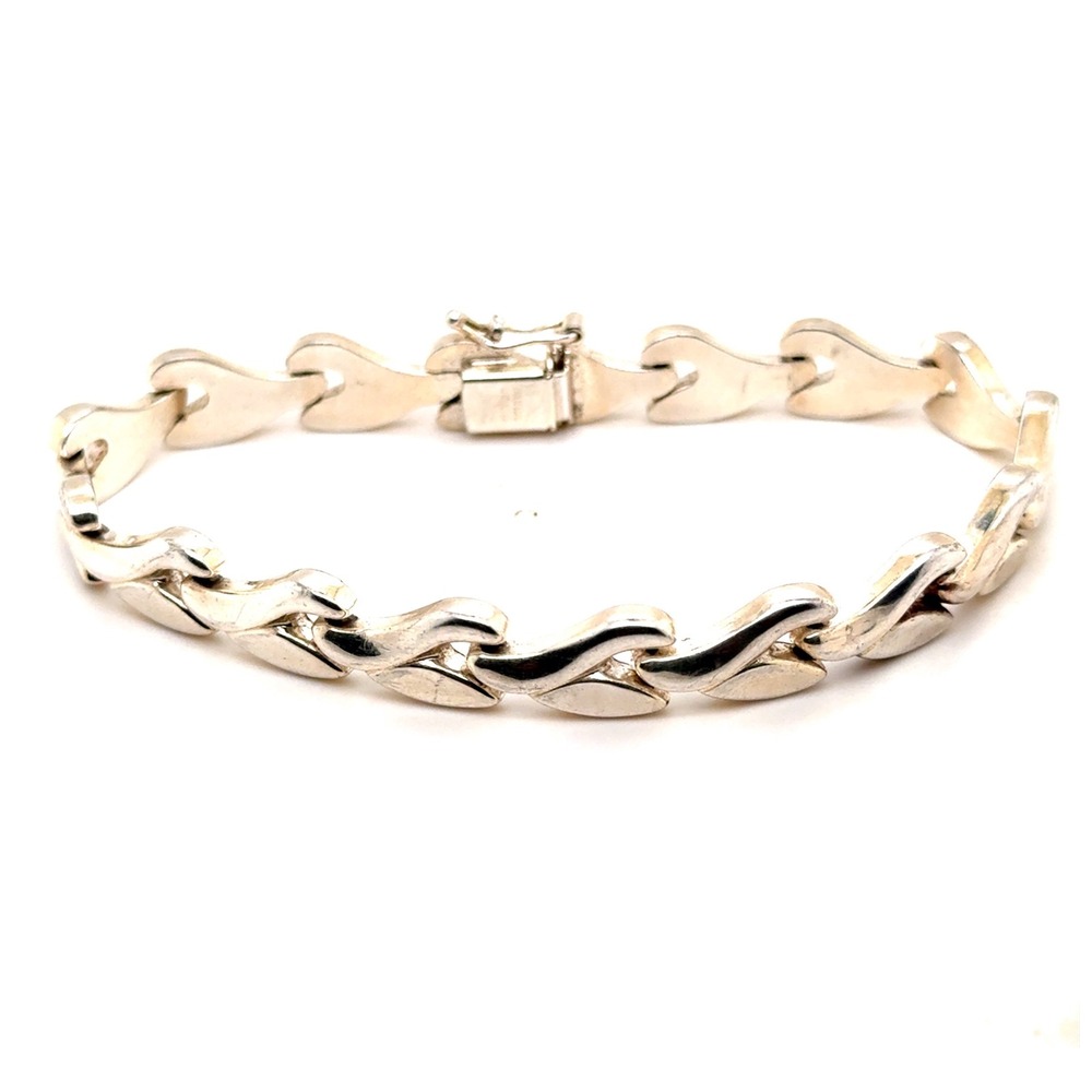 Milor Italy Sterling Silver 925 Wishbone Stampato Bracelet 8 Inch 14.7g
